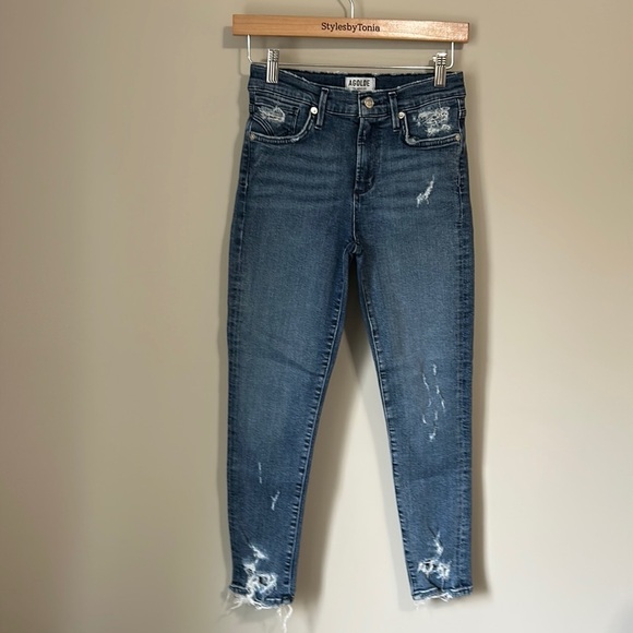 AGOLDE Sophie Crop Mid Wash Distressed Jeans Womens Designer Size 26 - Picture 3 of 14